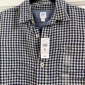 NWT Boys Gap Button down navy plaid size 12